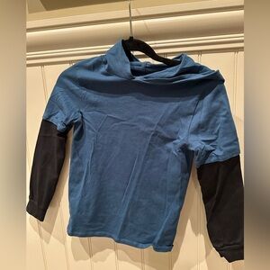JUST KIDDING Boys Size Medium Blue & Black Long Sleeve Hooded Tee Shirt